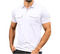 Polos Hombre Manga Corta,Camiseta Hombre de Cuello Solapa con Botones Casual Color Sólido Camisa de Trabajo con Bolsillos Regular Fit Shirt Secado Rápido Absorbente T-Shirt Top Deportiva