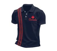 Polos Manga Corta Hombre - Camisa De Manga Corta con Estampado De Bandera De Canadá para Hombre Estilo Casual Ajustada Y con Cremallera (Blue L)