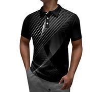 Polos Masculino Blanco Polos De Hombre Slim Fit Estampado A Rayas Moda Veraniega Informal Estampado Digital 3D Solapa Botones Manga Corta Camiseta Camisa Vida Diaria Verano