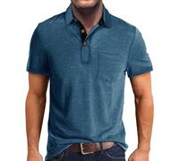 Polos para hombre del Reino Unido, manga corta, cuello vuelto hacia abajo, con bolsillo, ajuste regular, camiseta vintage, color sólido, ligeras, cómodas, transpirables, elásticas, tops de negocios