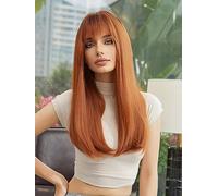 POLOSU Pelucas largas Rectas de Jengibre Naranja con Flequillo para Mujer, Peluca sintética de 24 "Pelo Resistente al Calor para Cosplay de Fiesta Diaria