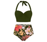 POLPqeD Bañadores Mujeres Atractivo 2 Pieza Bikini Push Up Parte Superior del Bikini Talla Grande Plana Bragas de Talle Alto Biquini Cuello en V Retro Lunares Traje de Playa chaleco de ocio Verano…