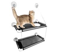 Poludatly Ventana de Cama para Gatos, repisa de Hamaca de Doble Capa con Ventosa, estantes de Seguridad para Mascotas, Ahorro de Espacio, Asiento de Gatito montado Transpirable