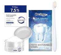 Polvo Blanqueador de Dientes,Blanqueador Dental Polvo con hidroxiapatita,con Tiras blanqueadoras Cepillo de dientes,Polvos Blanqueadores Dientes,Sin Fluor,Eliminación de Manchas Aliento Fresco