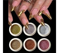 Polvo cromado para uñas 6 colores Aurora sirena cromo uñas polvo blanco perla iridiscente Mica brillo uñas para Manicura(S2-6pcs)