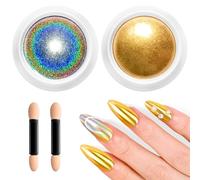 Polvo Cromado para Uñas Oro: BISHENGYF Upgrade Mágico Polvo Efecto Espejo Uñas de Metal Holo Plateado Polve de Cromo, Polve de Pigmento para Unas, Fácil Hacer en Casa Nail Arte Salón Chrome Powder