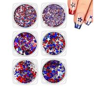 Polvo de brillo de uñas | 6 cajas 250 Día de la Independencia Estrellas Lentejuelas - 3D Holográfico Estrella Nail Glitter,Para Festival Día de San Valentín 4 Julio Día de la