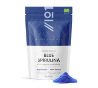 Polvo de espirulina azul orgánico, 50 g, ficocianina 100% natural para batidos, colorante e ingrediente azul vibrante, rico en proteínas, bolsa resellable y reciclable Alpha01
