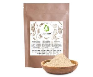 Polvo de fibra de acacia orgánica 400 g - Goma arábiga E414 tipo 4918 | 90% de fibra, soluble e insípido | vegano, sin gluten, sin ingeniería genética | Fabricado en Alemania - DE-ÖKO-037 | GreatVita