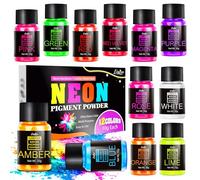 Polvo de pigmento de neón - 12 colores de polvo fluorescente para resina epoxi, diseño de uñas, velas, slime y fabricación de jabón, colorante de resina de neón para pintura, joyas, sombra de ojos