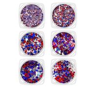 Polvo De Purpurina Para Uñas,6 Cajas de Lentejuelas Estrella Patrióticas - Lentejuelas Rojo Azul Plata,Para Mujeres Decoración San Valentín 4 De Julio Festival Vacaciones