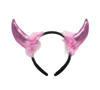 (Polvo de tela rosa claro) Diadema con cuernos de diablo para Halloween, cosplay, disfraz para adultos