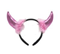 (Polvo de tela rosa claro) Diadema de cuernos de diablo de Halloween con purpurina de plumas para cosplay