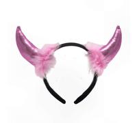 (Polvo de tela rosa claro) Diadema festiva con cuernos para accesorio de disfraz de cosplay de Halloween