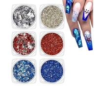 Polvo de uñas | 6 cajas Día de la Independencia Patriótica Lentejuelas Estelares - 3D Holográfico Estrella Nail Glitter,Para Mujer Decoración Día de San Valentín 4 Julio Festival Día Memorial