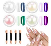 Polvo de Uñas Cromado Perla LEDSUUEI: Juego de Polvo Cromado Glaseado Donut Holo Blanco de ALTO BRILLO, Polvo de Purpurina para Uñas Aurora Sirena Transparente, Pigmento con Efecto Espejo Mágico de