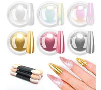 Polvo de uñas de 6 colores con efecto espejo metálico dorado cromado de Aurora Super iridiscente, polvo de uñas cromado blanco nacarado, kit de polvo brillante para decoración de uñas en casa