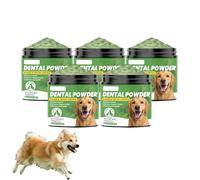 Polvo dental para perros para la limpieza dental, polvo para el cuidado dental de perros, polvo para limpieza dental sin cepillo, control de placa y sarro con probióticos, sabor a menta. (5 Cajas)