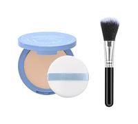 Polvo facial mate, polvo de fijación húmedo y seco mate con borla, evita manchas de maquillaje, resistente al agua a largo plazo, control de aceite, adecuado para todo tipo de piel, tez oscura, talla