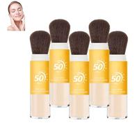 Polvo fijador de protección solar mineral, polvo suelto FPS 50 con brocha Polvo fijador mineral natural Semitransparente, con control de grasa y de larga duración, ligero y transpirable, adecuado par
