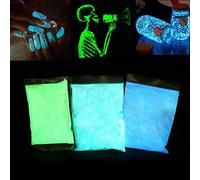 Polvo fluorescente 3 x 100 g, brilla en la oscuridad, pigmentos luminiscentes profesionales fosforescentes y no tóxicos, para decoración de Halloween, color fotoluminiscente