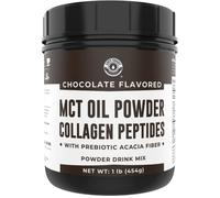 Polvo MCT de chocolate Keto MCT de 16 onzas + colágeno + fibra de acacia prebiótica. Crema MCT. Polvo de aceite MCT de cocos. Polvo de colágeno MCT, alimentado con pasto, perfecto para ceto, 1