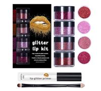 Polvo para labios con purpurina - Conjunto rojo brillante metálico diamante | Pigmento Cosmético Brillante Con Base Aplicadora De Brocha - Maquillaje Belleza Party Professional