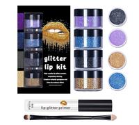 Polvo para labios con purpurina: polvo de alta pigmentación, base y brocha incluidos | Maquillaje duradero de fácil aplicación, kit de arte cosmético, color brillante para fiestas, eventos, viajes, bo