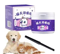 Polvo removedor de manchas de lágrimas, limpiador de ojos de mascotas, solución de aseo segura, aplicador de cepillo natural con fórmula absorbente para perros y gatos, función de 60 g | Uso de lavado