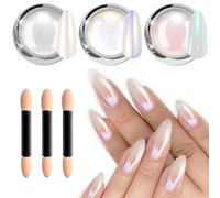 Polvo Uñas Efecto Perlado BISHENGYF - 3Pcs Polvos Efecto Espejo Uñas Blanco Aurora, Polvo Cromado Transparente para Uñas Purpurina Polvo Pigmento Efecto de Rosquilla Glaseada - Arte Uñas DIY-Salon