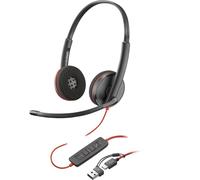 Poly auriculares estéreo blackwire 3220 usb-c + adaptador usb-c/a