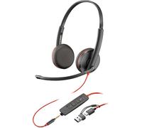 POLY Blackwire 3225 Stereo USB-C Headset +3.5mm Plug +USB-C/A Adapter Alámbrico Diadema Oficina/Centro de llamadas USB Tipo C Negro