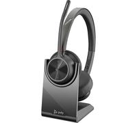 Poly - Auriculares inalámbricos Voyager 4320 UC con soporte de carga - Auriculares con micrófono de brazo - Se conectan a PC/Mac con el adaptador Bluetooth USB-A y a celulares a través de Bluetooth