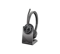 Poly - Auriculares inalámbricos Voyager 4320 UC con soporte de carga - Auriculares con micrófono de brazo - Se conectan a PC/Mac con el adaptador Bluetooth USB-A y a celulares a través de Bluetooth