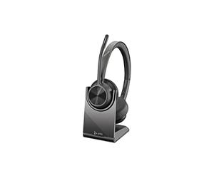 Poly - Auriculares inalámbricos Voyager 4320 UC con soporte de carga - Auriculares con micrófono de brazo - Se conectan a PC/Mac con el adaptador Bluetooth USB-A y a celulares a través de Bluetooth