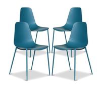 POLY & BARK Isla - Juego de 4 sillas de comedor modernas, de plástico de mediados de siglo con patas de metal, sillas de cocina y comedor, juego de sillas de mesa de comedor, interior/exterior, verde