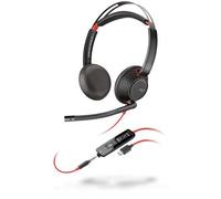 Plantronics Blackwire 5220 Binaural Diadema Negro, Rojo - Auriculares con micrófono (Centro de llamadas/Oficina, Binaural, Diadema, Negro, Rojo, Botón, Polipiel, Metal, De plástico)