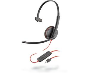 POLY Blackwire C3210 Auriculares Alámbrico Diadema Oficina/Centro de llamadas USB Tipo C Negro, Rojo