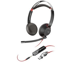 POLY Cuffie stereo Blackwire 5220 con connettore USB-C + spina da 3,5 mm + adattatore USB-C/A