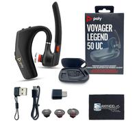 Poly Legend Voyager 50-UC - Auriculares Bluetooth con funda de carga, 4 micrófonos con cancelación de ruido, PC, iOS, Mac, tablet, incluye funda de carga + cable de carga + dongle USB + USB A-C + paño