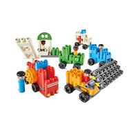Poly-M 760024 Hape PolyM City 130 Piezas de construcción de ladrillo vehículo Juguete Conjunto con Figuras y Accesorios, Multicolor