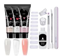 Poly Nail Gel Kit, 3 Color Manicure Set with Extension Gel, Base and Top Coat, UV Nail Polish Tools with Accessories for Home Use, D-I-Y Salon-Style Nails for Women and Teens
