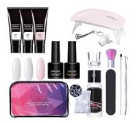 Poly Nail Gel Kit, Professional Manicure Supplies, Extension Nail Set, Slip Solution, UV Lamp, 3 Colors, Easy Application, Ideal for Beginners, At-Home, Salon-Quality Nails
