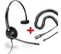 Poly Plantronics Encore Pro 510 antirruido + cable QD rizado Pack con auricular profesional mono con micrófono antirruido y cable QD-RJ9 para teléfonos