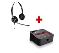 Poly Plantronics Encore Pro HW520 + MDA100 QD Auricular dúo ligero y ergonómico y con micro anti-ruido + Conmutador para pasar sencillamente de sus