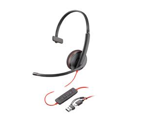 Poly Poly Blackwire 3210 USB-C + Adaptador USB-C/A Auricular con cable con doble conexión USB-C y adaptador USB-A ideal para no perder el contacto con su