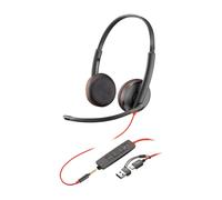 POLY Blackwire 3225 Stereo USB-C Headset +3.5mm Plug +USB-C/A Adapter Alámbrico Diadema Oficina/Centro de llamadas USB Tipo C Negro