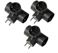 POLY POOL PP2350.13 Adaptador Clavija Schuko Adaptador con 3 Tomas Schuko Estándar Alemana y Clavija 16A Adaptador Multitoma de Color Negro