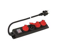 POLY POOL - PP2508 Toma Múltiple para exterior IP44 - 4 Tomas schuko 16A con Tapas de Protección y Enchufe 16A - Regleta Multitoma con Cable 1.5 m - Regleta con Interruptor