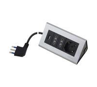 POLY POOL - PP2594.2 Regleta Multitoma de Escritorio - multitoma Eléctrica 2 Tomas Bivalentes, 1 toma USB y 1 Toma Schuko - Regleta Eléctrica Cable 2 m
